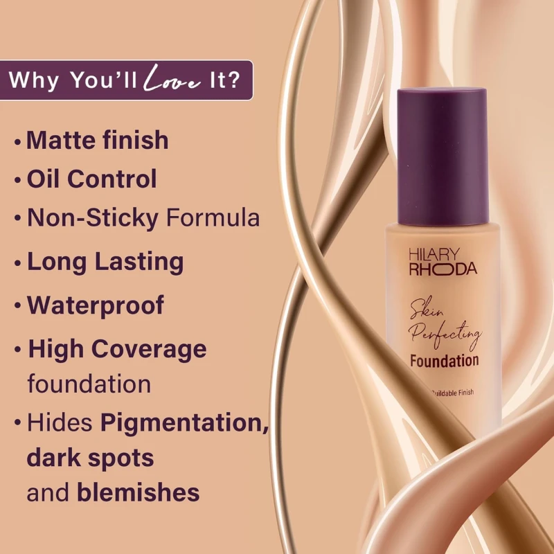 PREMIUM Skin Perfecting Foundation | With SPF 15 | Super Matte Finish | Full Coverage | Oil-Control & Paraben-Free | 6 Shades | Conceals Fine Lines & Blemishes | 30g (Vanilla| Shade 02) SH-7711 - Thumbnail 5